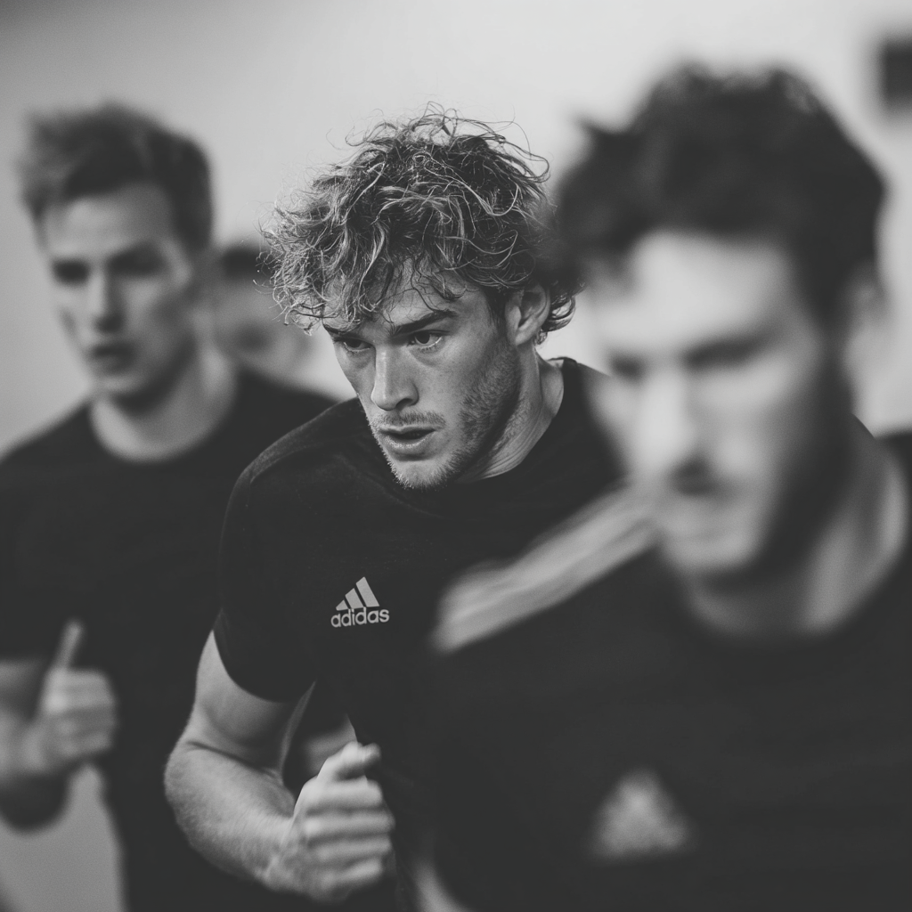 Group of motivated men supporting each other during challenging training session